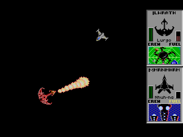 Star Control Sega Genesis / Mega Drive Screenshot: The Mmrnmhrm ship is just out of range of the Ilwrath...