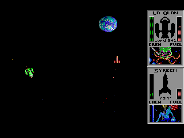 Star Control Sega Genesis / Mega Drive Screenshot: Syreen vs. the Ur-Quan? Not a fair battle! Or is it?