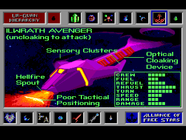 Star Control Sega Genesis / Mega Drive Screenshot: Details on the Ilwrath Avenger.