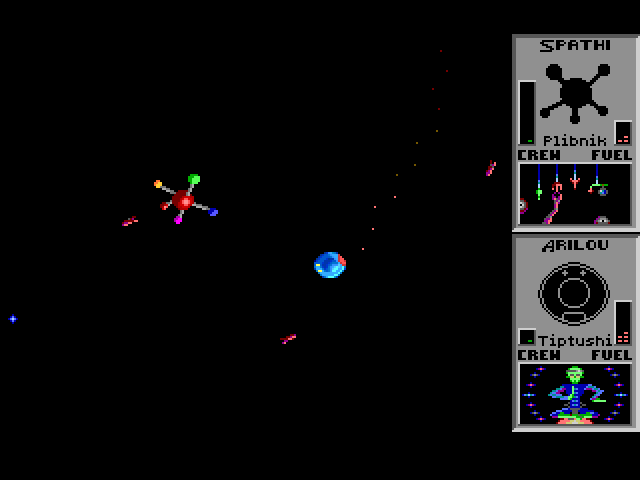 Star Control Sega Genesis / Mega Drive Screenshot: Two quick but weak ships battle.