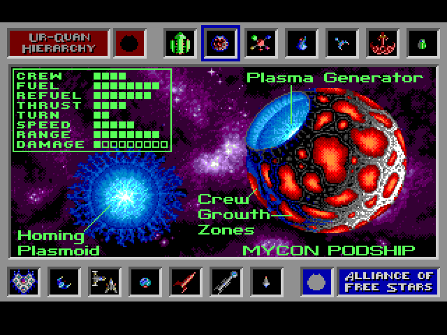 Star Control Sega Genesis / Mega Drive Screenshot: Introducing the Mycon Podship.