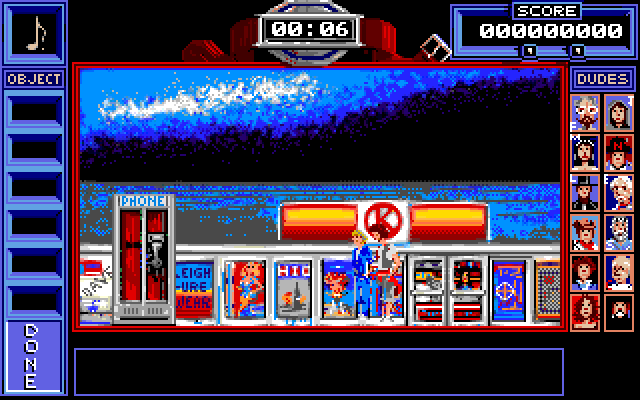 Bill & Ted's Excellent Adventure IBM PC/Compatibles Screenshot: The game begins in the parking lot of the Circle K.