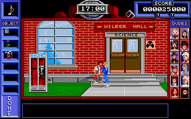 Bill & Ted's Excellent Adventure IBM PC/Compatibles Screenshot: Outside the Wilber Hall.