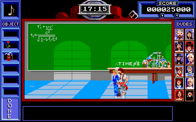 Bill & Ted's Excellent Adventure IBM PC/Compatibles Screenshot: Einstein follows you after you give him a calculator.
