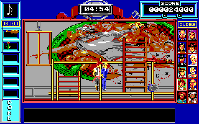Bill & Ted's Excellent Adventure IBM PC/Compatibles Screenshot: Almost reached the top of the scaffolding...