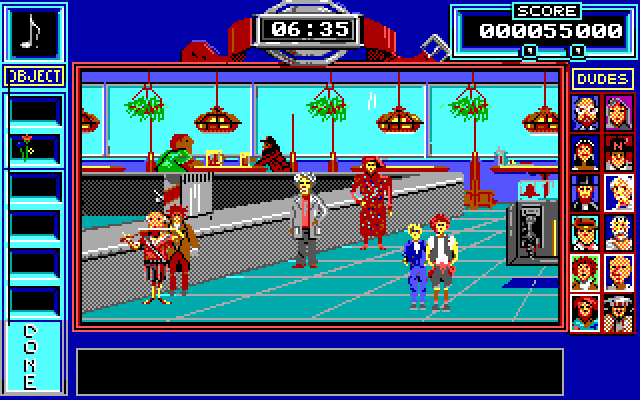 Bill & Ted's Excellent Adventure IBM PC/Compatibles Screenshot: Famous people you've captured hang out at the mall.