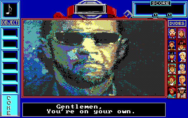 Bill & Ted's Excellent Adventure IBM PC/Compatibles Screenshot: Rufus shows up to help...in a limited capacity.