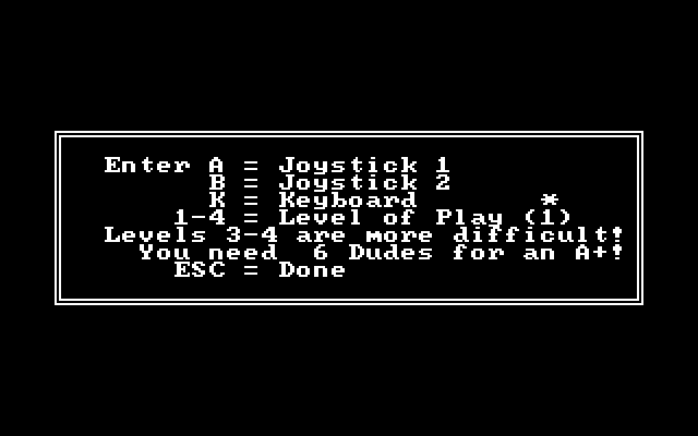 Bill & Ted's Excellent Adventure IBM PC/Compatibles Screenshot: Set game options.