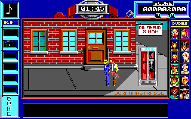 Bill & Ted's Excellent Adventure IBM PC/Compatibles Screenshot: Outside Dr. Freud's.