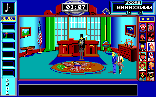Bill & Ted's Excellent Adventure IBM PC/Compatibles Screenshot: How can you convince Lincoln to follow you?