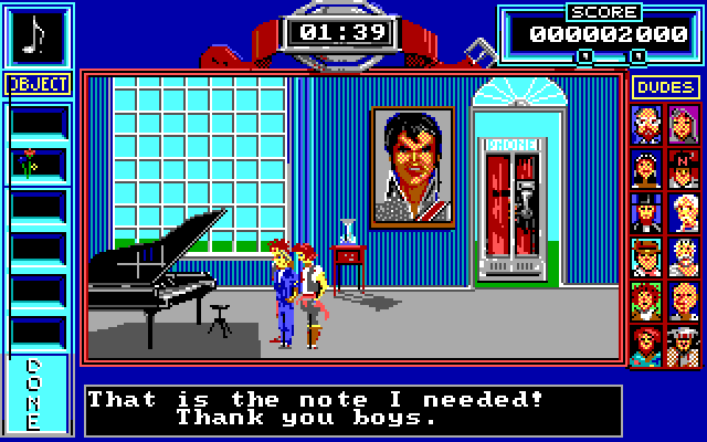 Bill & Ted's Excellent Adventure IBM PC/Compatibles Screenshot: Give the note to Beethoven and he'll follow you.