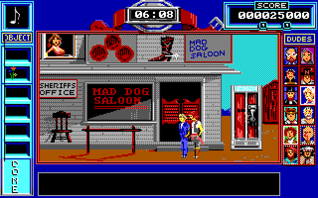 Bill & Ted's Excellent Adventure IBM PC/Compatibles Screenshot: Outside the Mad Dog Saloon.