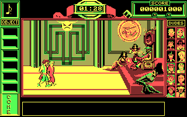 Bill & Ted's Excellent Adventure IBM PC/Compatibles Screenshot: How will you get Genghis to follow you?