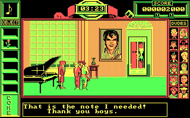 Bill & Ted's Excellent Adventure IBM PC/Compatibles Screenshot: Give the note to Beethoven and he'll follow you.