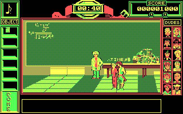 Bill & Ted's Excellent Adventure IBM PC/Compatibles Screenshot: Outside Wilbur Hall.