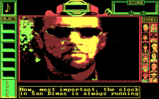 Bill & Ted's Excellent Adventure IBM PC/Compatibles Screenshot: Rufus reminds you the game has a time limit.