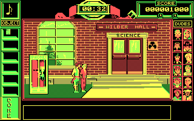 Bill & Ted's Excellent Adventure IBM PC/Compatibles Screenshot: Outside Wilber Hall.