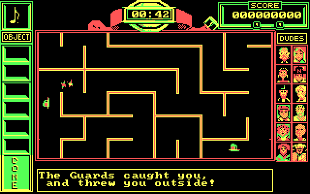 Bill & Ted's Excellent Adventure IBM PC/Compatibles Screenshot: Uh oh, the guards caught me!