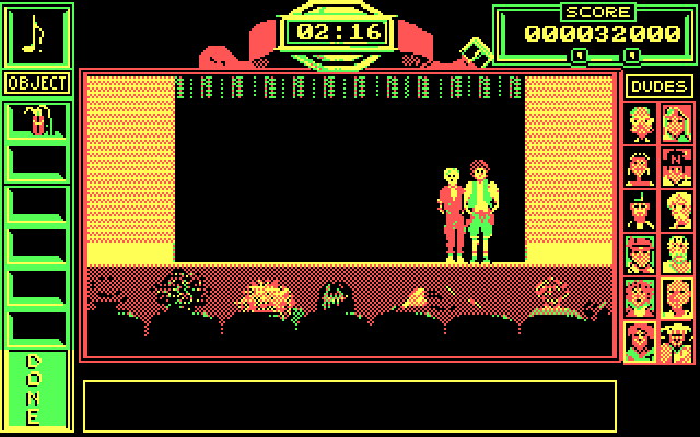 Bill & Ted's Excellent Adventure IBM PC/Compatibles Screenshot: Bill & Ted prepare to begin their history presentation.