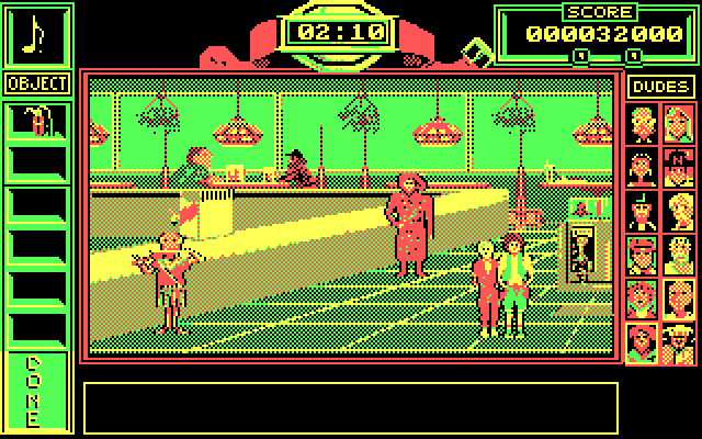 Bill & Ted's Excellent Adventure IBM PC/Compatibles Screenshot: Famous dudes you've collected hang out at the mall.