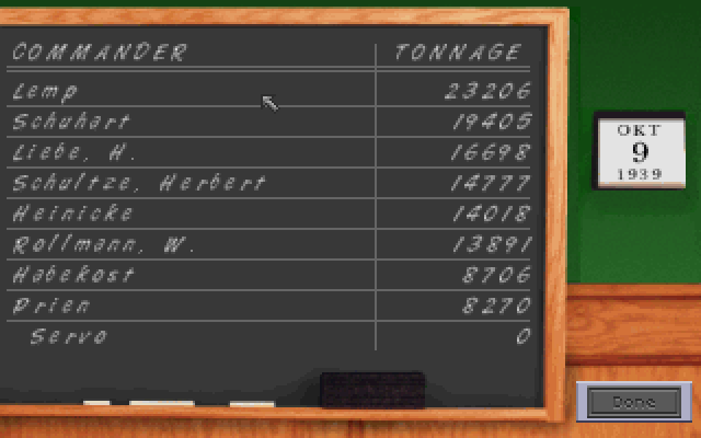 Aces of the Deep IBM PC/Compatibles Screenshot: Staff roster.