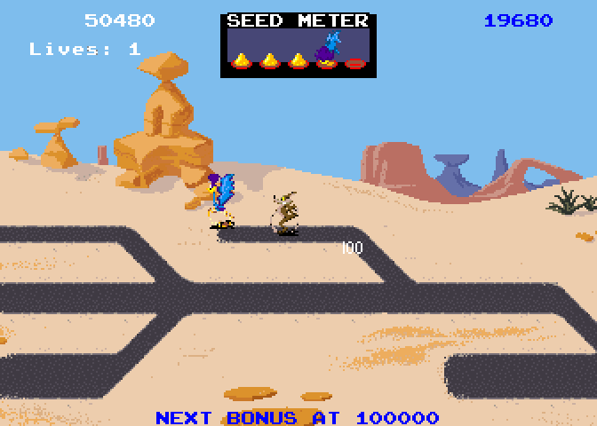 Road Runner Arcade Screenshot: There are a lot of dead ends now; don't get trapped!