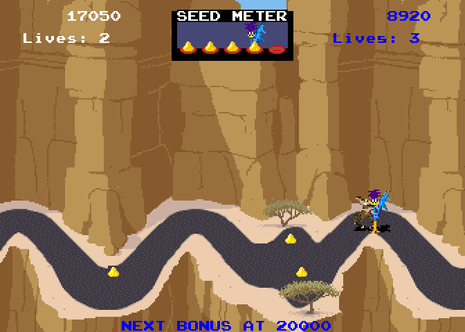 Road Runner Arcade Screenshot: The coyote catches the road runner!