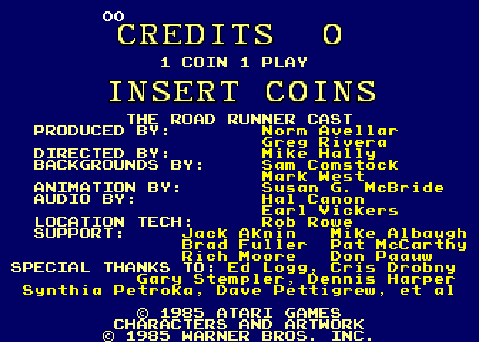 Road Runner Arcade Screenshot: Credits screen.
