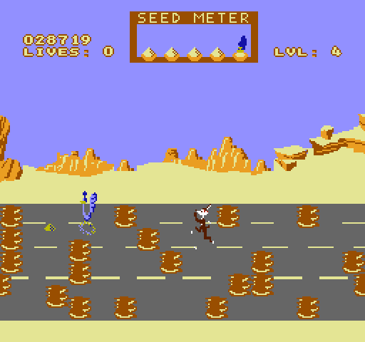 Road Runner NES / Famicom Screenshot: Avoid the mud puddles, they slow you down.