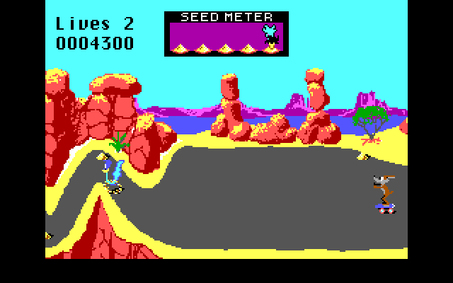 Road Runner IBM PC/Compatibles Screenshot: Eat bird seed to maintain energy.