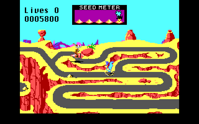 Road Runner IBM PC/Compatibles Screenshot: This section of road is very maze like.