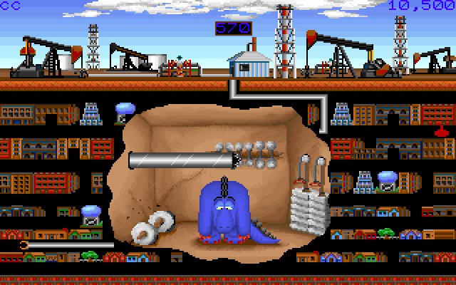 Oil's Well IBM PC/Compatibles Screenshot: The drill bit found its way to the gym; wackiness ensues.