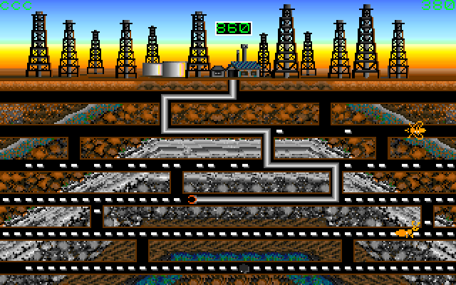 Oil's Well IBM PC/Compatibles Screenshot: Don't let underground critters destroy your pipe.
