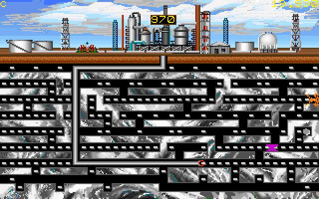 Oil's Well IBM PC/Compatibles Screenshot: This level features a lot of turns to navigate around.