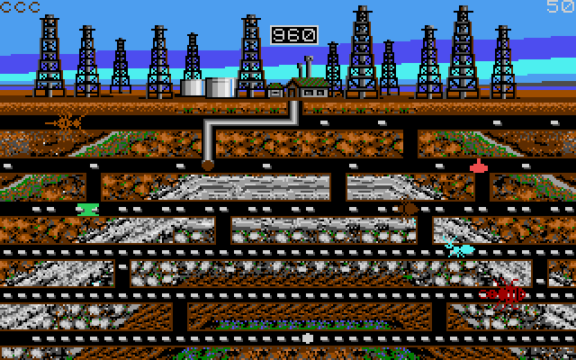 Oil's Well IBM PC/Compatibles Screenshot: Collecting oil on the first level.