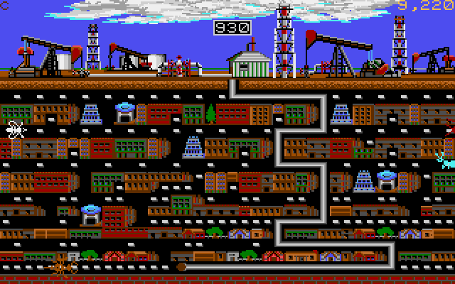 Oil's Well IBM PC/Compatibles Screenshot: Collecting the difficult to reach oil at the bottom of the screen.
