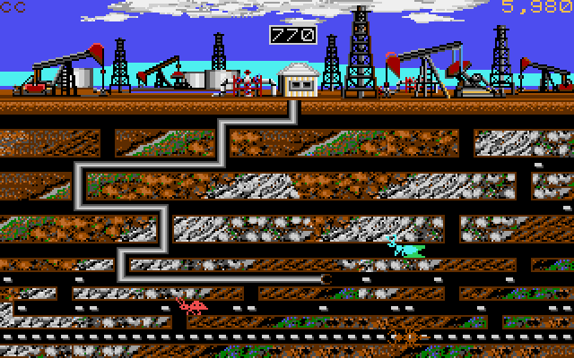 Oil's Well IBM PC/Compatibles Screenshot: Collecting oil on the second level.