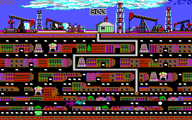 Oil's Well IBM PC/Compatibles Screenshot: The maze layouts increase in complexity as the game progresses.