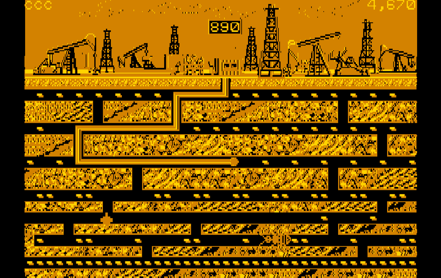 Oil's Well IBM PC/Compatibles Screenshot: Collecting oil on the second level.