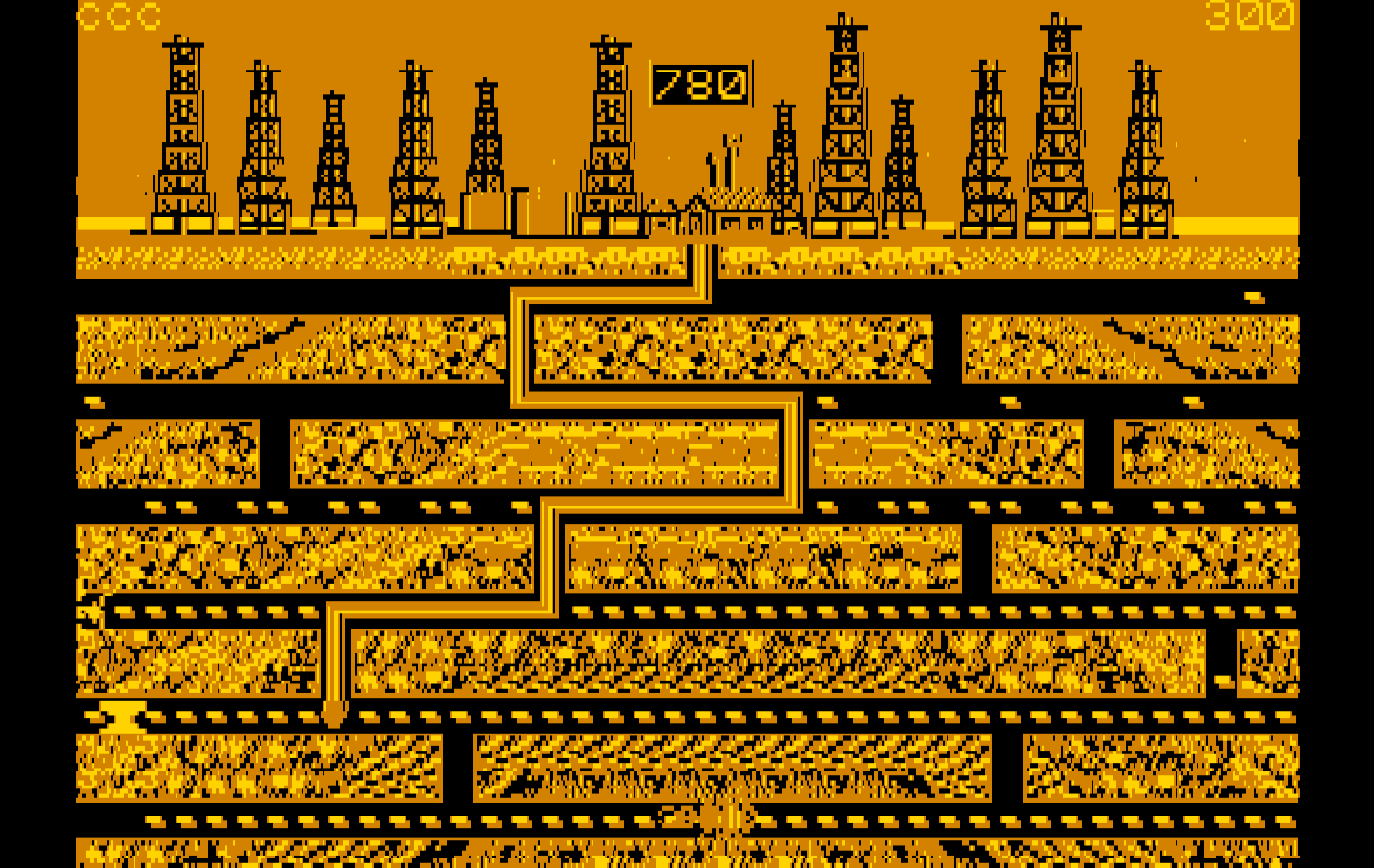 Oil's Well IBM PC/Compatibles Screenshot: Beginning the first level.