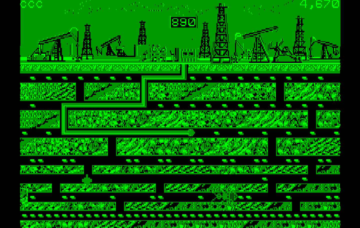 Oil's Well IBM PC/Compatibles Screenshot: Collecting oil on the second level.