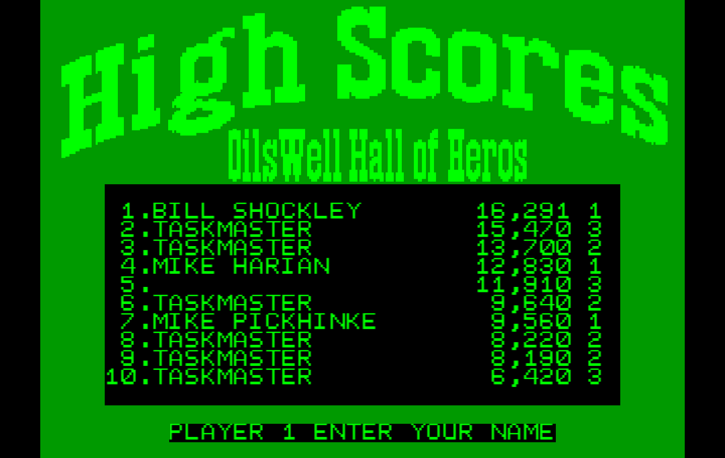 Oil's Well IBM PC/Compatibles Screenshot: High score table.