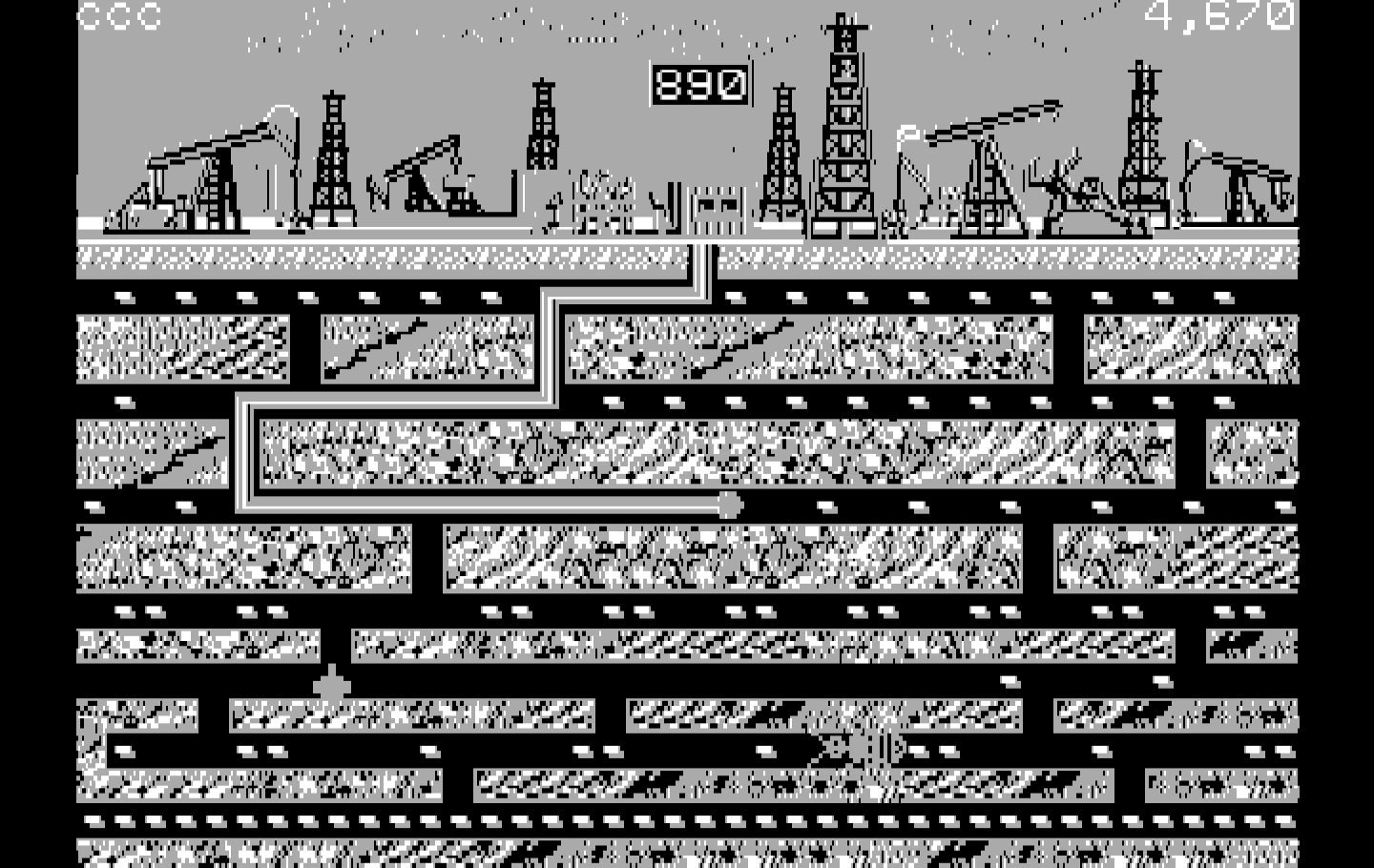 Oil's Well IBM PC/Compatibles Screenshot: Collecting oil on the second level.