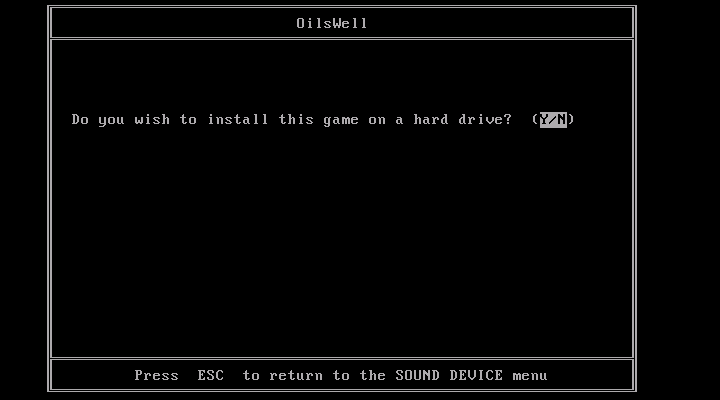 Oil's Well IBM PC/Compatibles Screenshot: Optional hard disk installation.