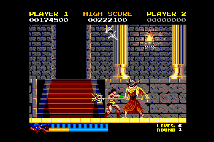 Rastan Apple IIgs Screenshot: Fighting the first boss.