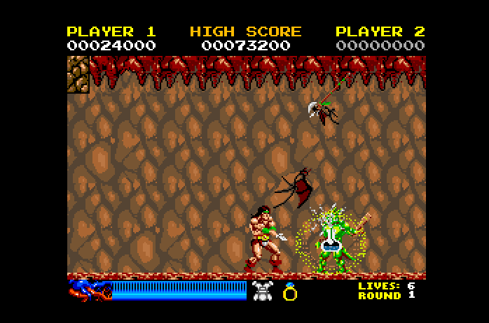 Rastan Apple IIgs Screenshot: Attacking an enemy.