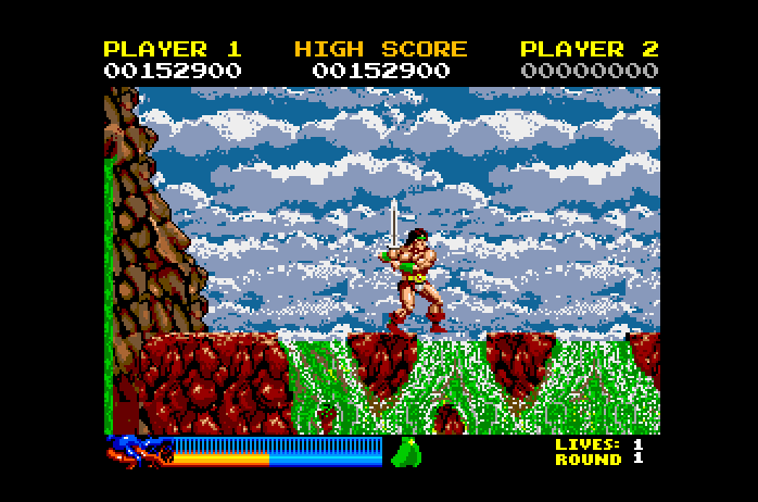 Rastan Apple IIgs Screenshot: Don't fall in the water...it's deadly.