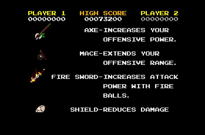 Rastan Apple IIgs Screenshot: Weapons overview.