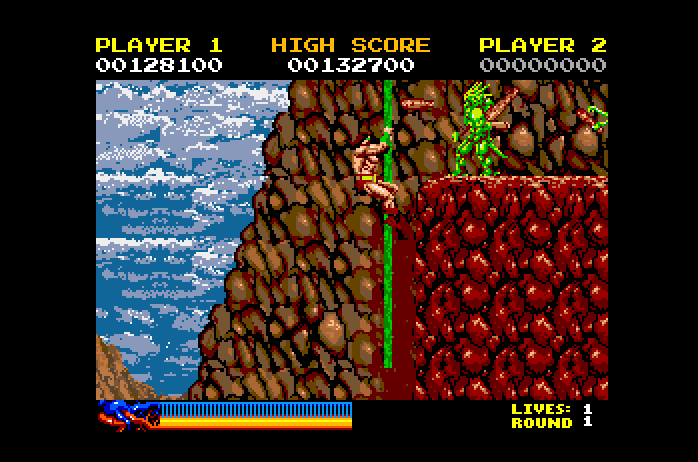 Rastan Apple IIgs Screenshot: Watch out for these guys on the platform above...