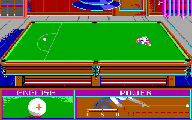 Rack 'Em IBM PC/Compatibles Screenshot: Set the english and power of your shot...